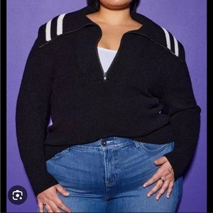 TORRID BLACK AND WHITE SHAKER STITCH ZIP FRONT PULLOVER SWEATER SIZE 2